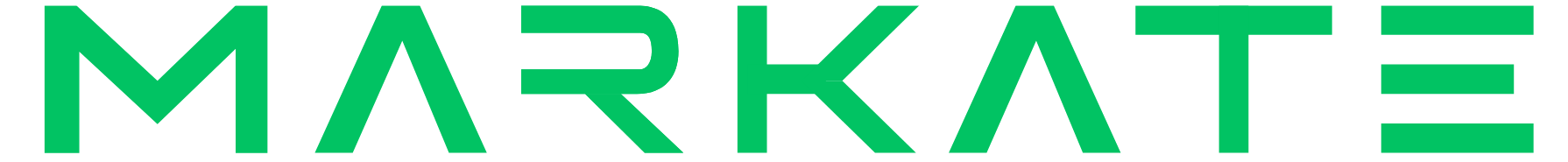 MARKATE logo in green with a stylized wordmark and orange triangle icon on white background